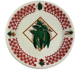 Fresh Garden 10.5" Dinner Plate Peas Red Check Vegetables Stoneware